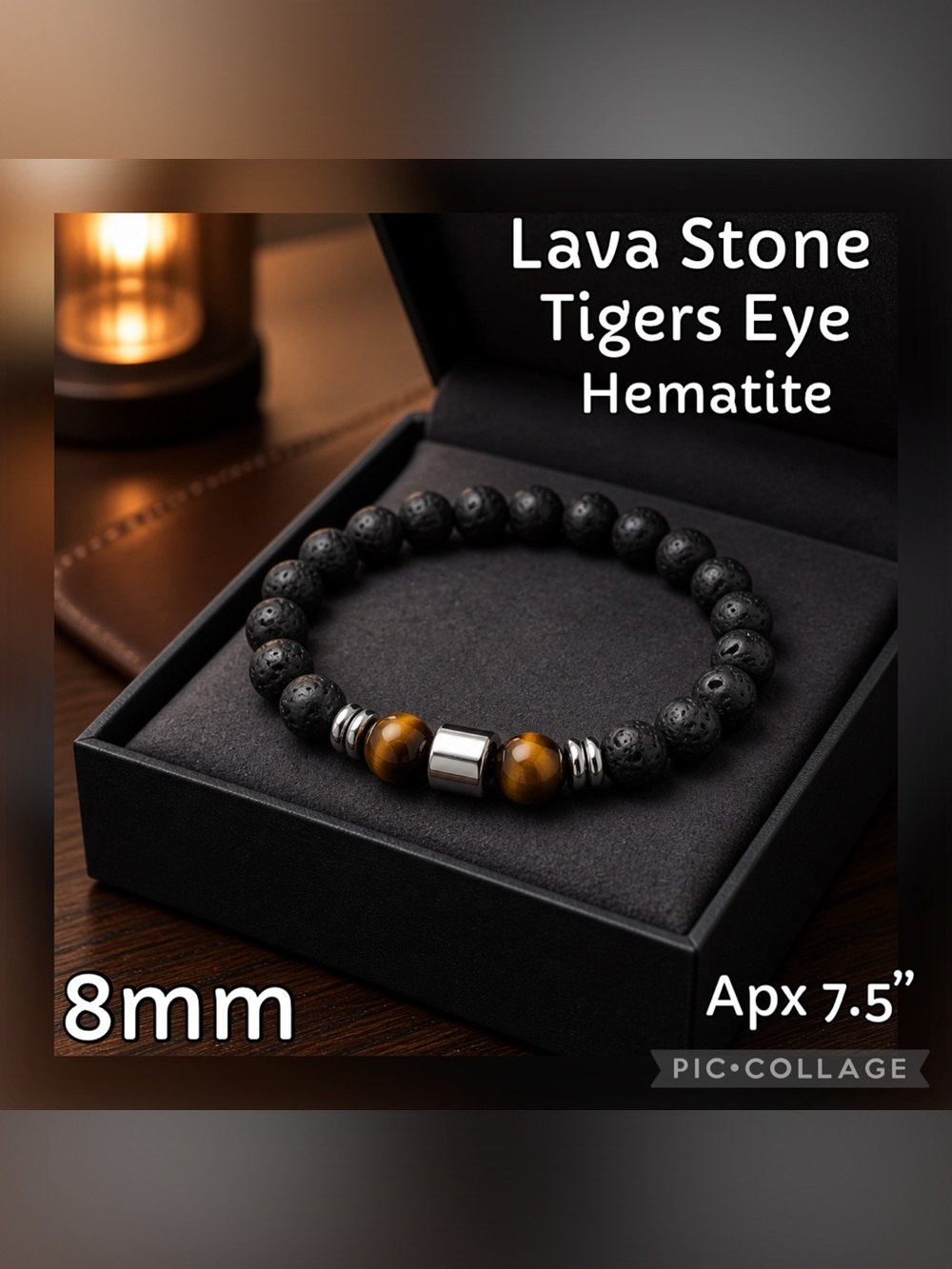 Lava Stone & Tiger's Eye Crystal Beaded Bracelet with Hematite Accent - unisex